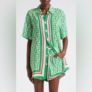 FARM Rio Pineapple Silky Scarf Print Camp Shirt